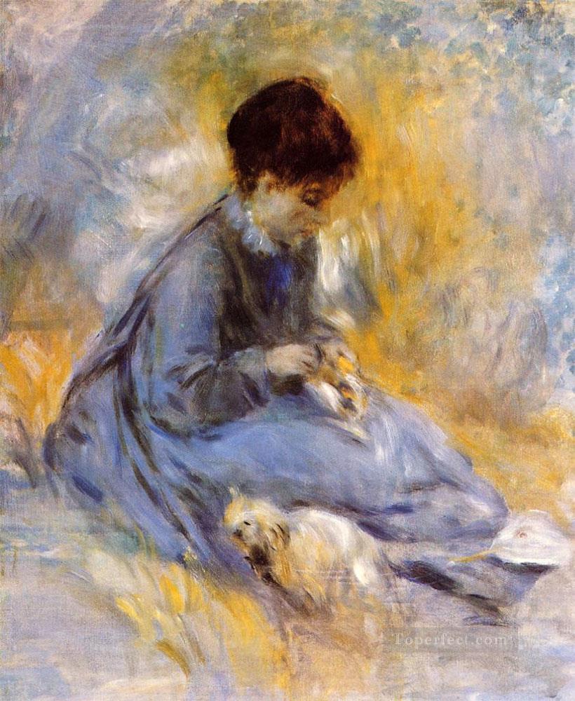 犬を連れた若い女性 ピエール・オーギュスト・ルノワール油絵